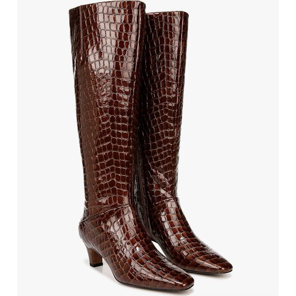 Franco Sarto Andria High Shaft Boots 6.5 Brown Croc Leather NWOT Heel Knee High - Picture 1 of 10
